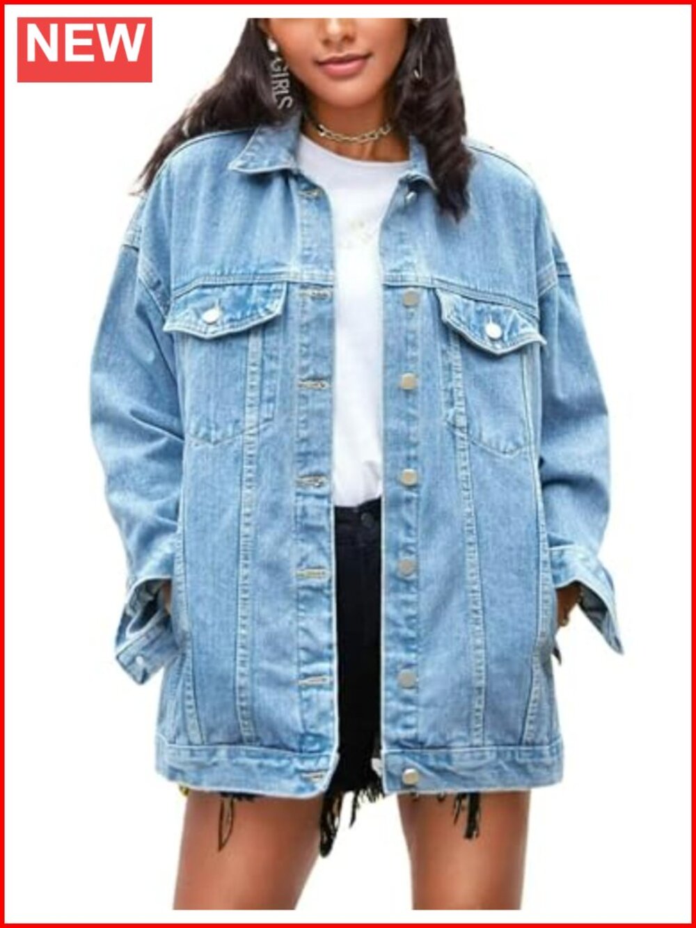 Oversized Women's Denim Jacket Long Jean Coat 100% Cotton
